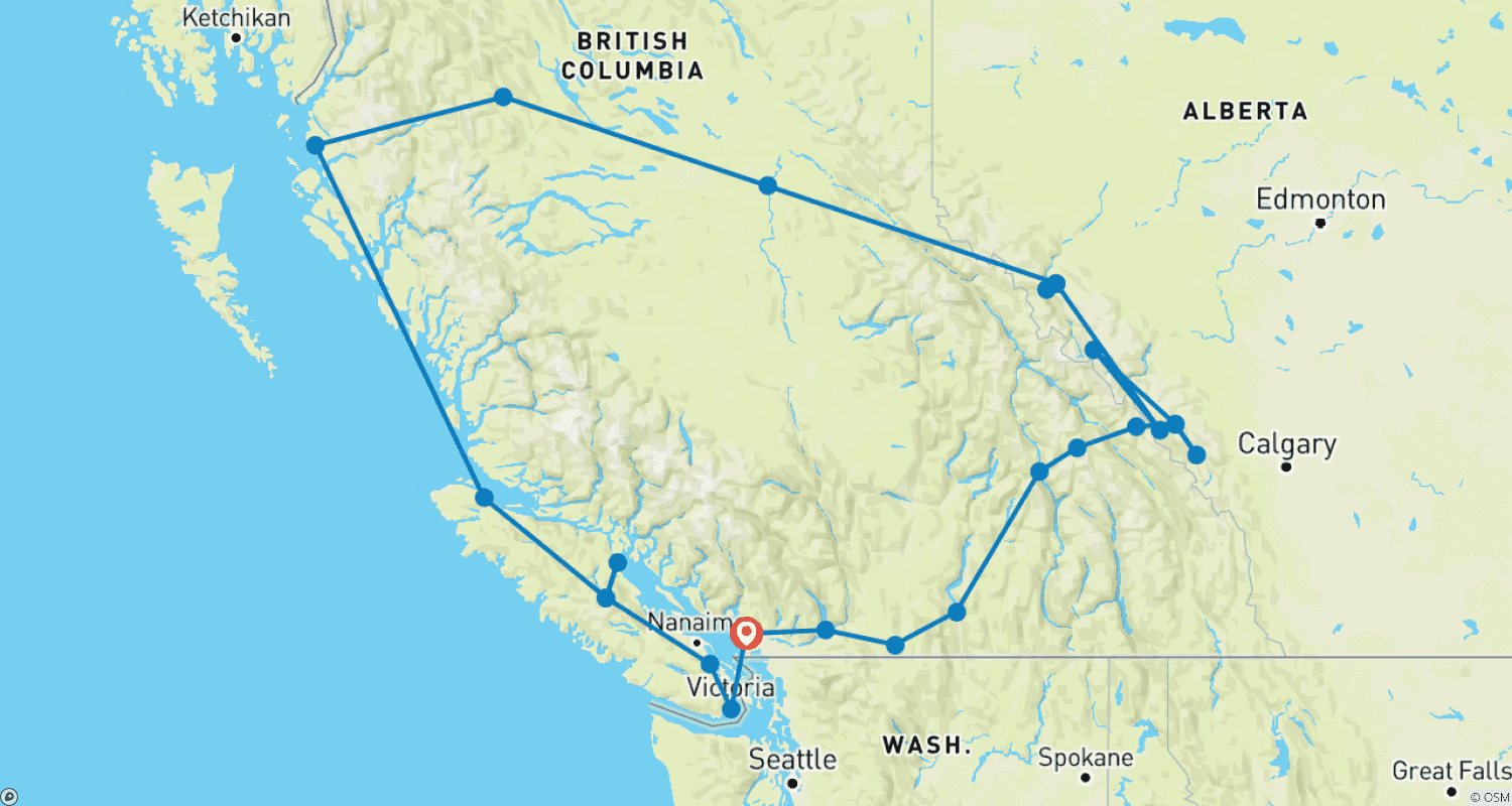 خريطة مسار Classic Western Canada (12 nights)