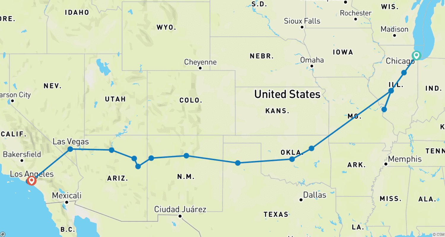 Mapa trasy: Legendary Route 66