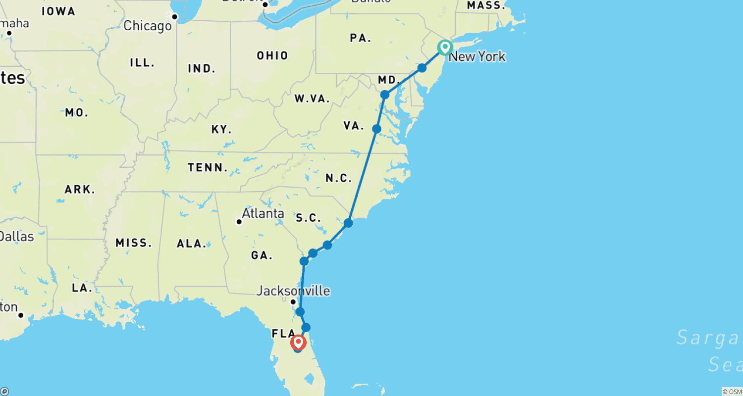 Mapa trasy: Eastcoast Explorer