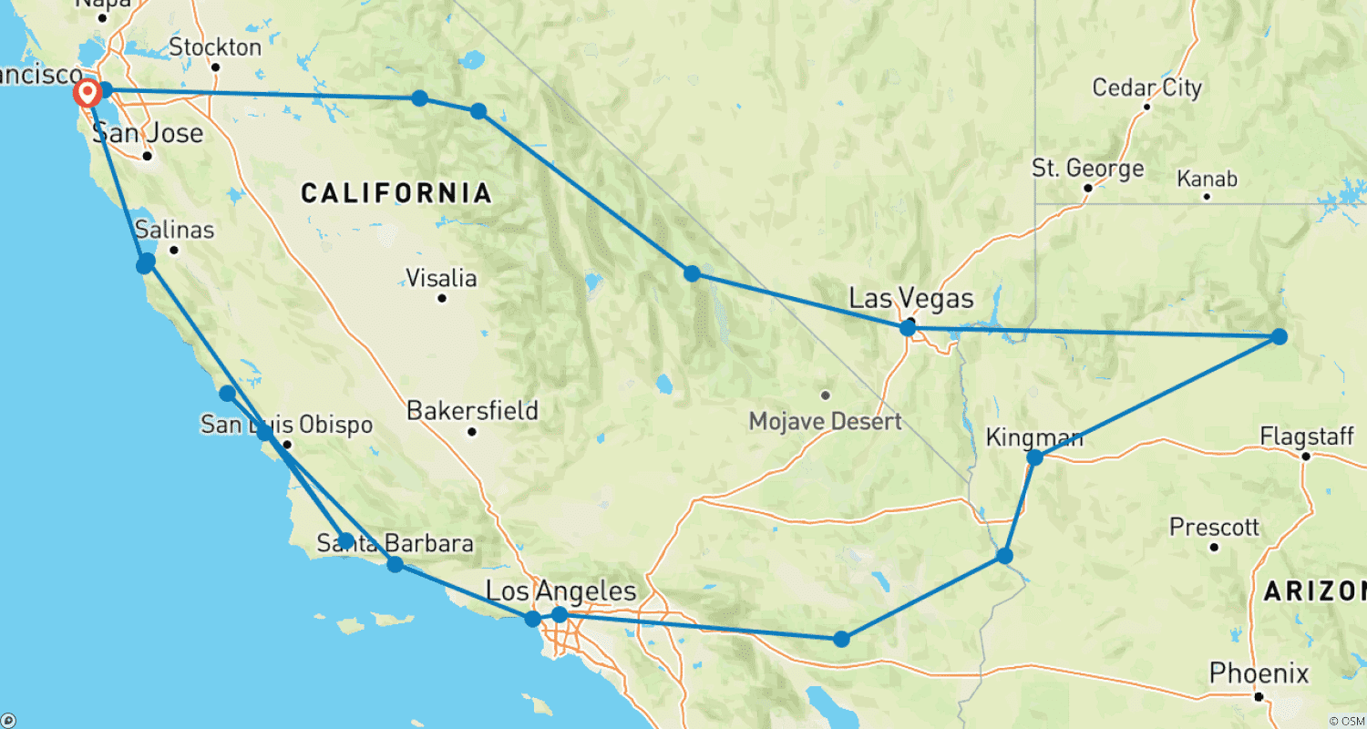Mapa trasy: In the exciting West (14 nights)