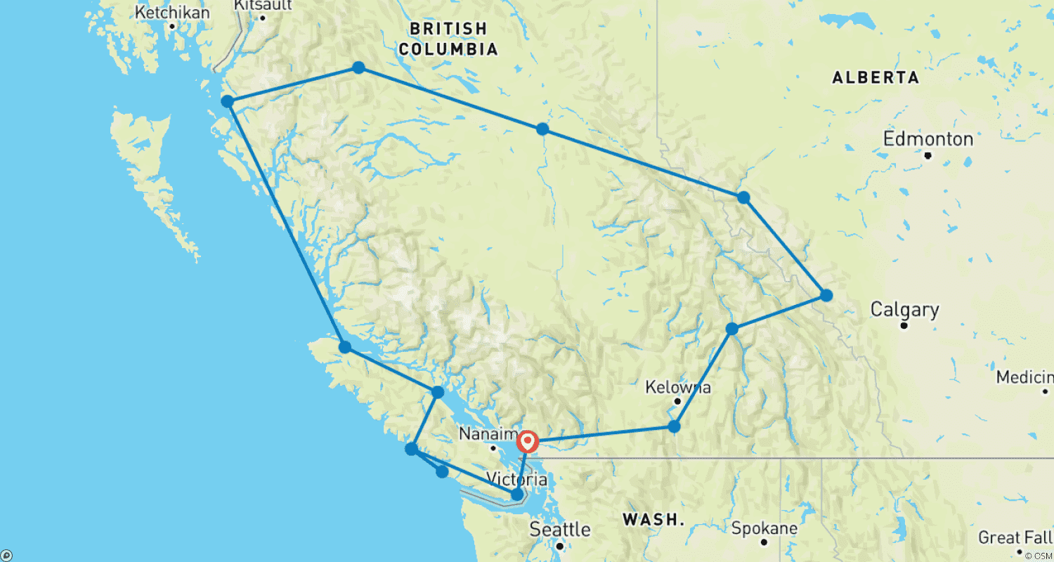Mapa trasy: Klasyczna Zachodnia Kanada (18 nocy)