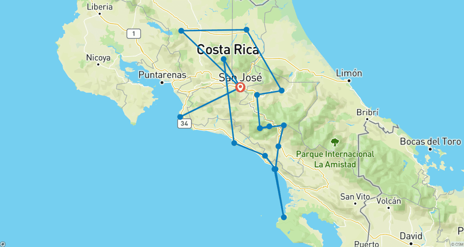 خريطة مسار Pura Vida - Costa Rica up close