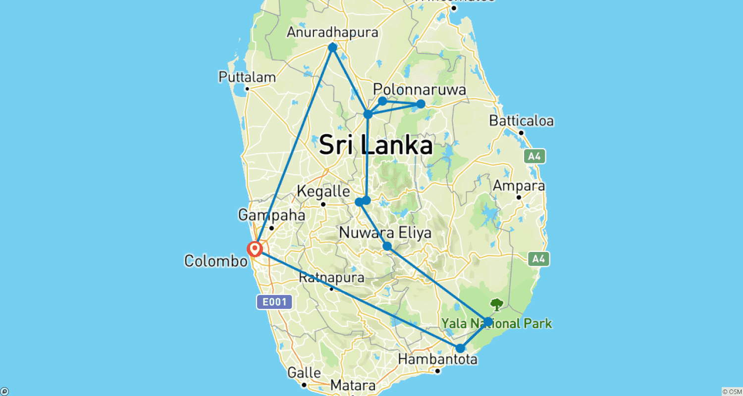 Mapa trasy: Sri Lanka Klasyczna (prywatna wycieczka)