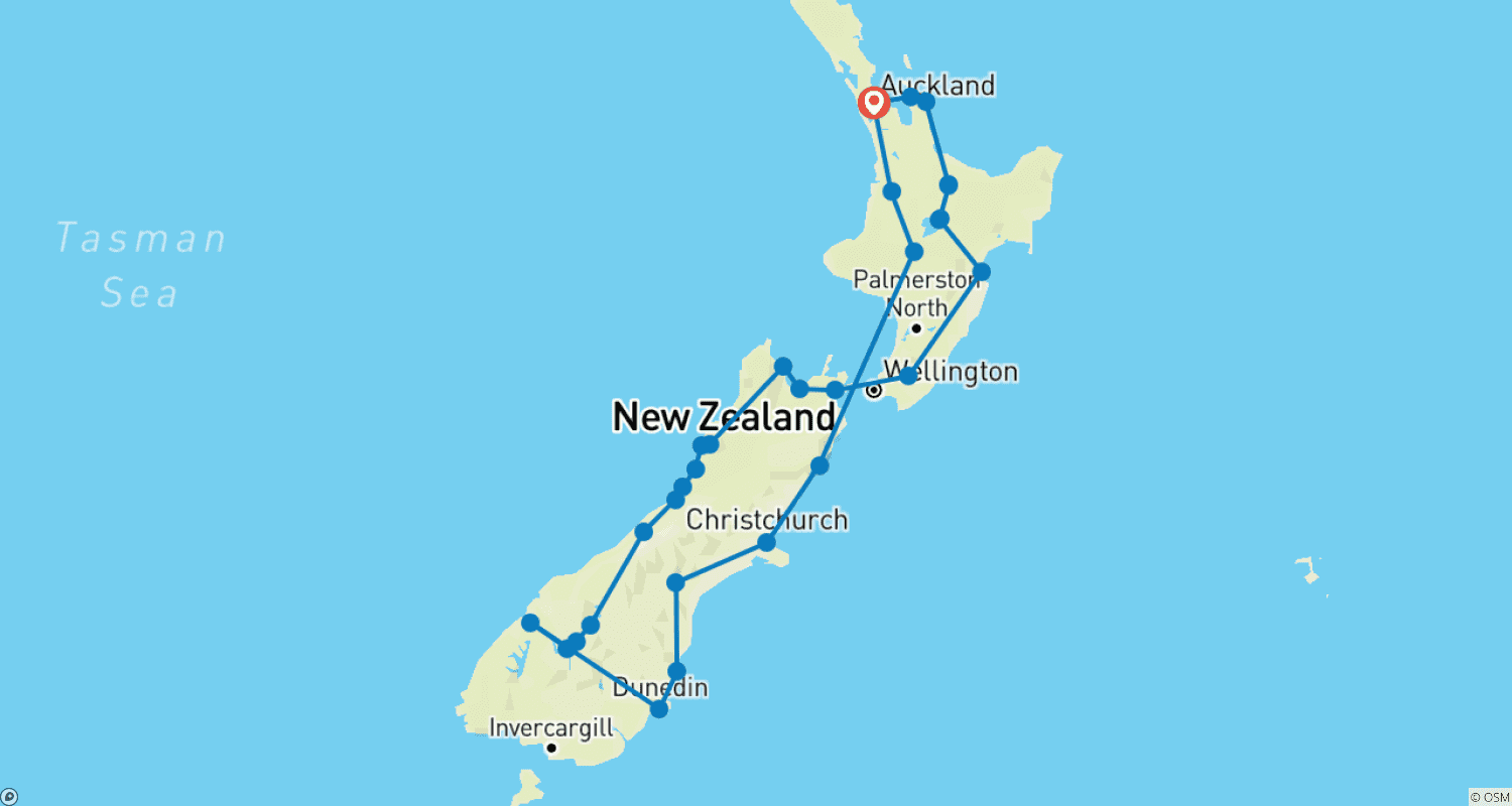 خريطة مسار Highlights of New Zealand