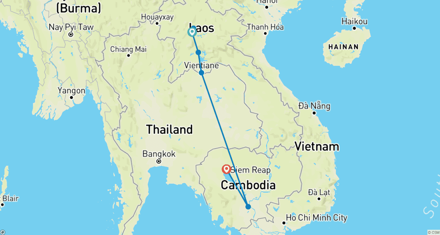Mapa do percurso de Highlights in Laos and Cambodia
