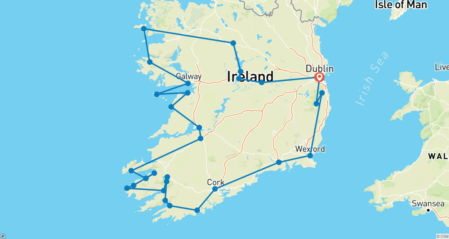 Mapa do percurso de UnDiscovered Ireland