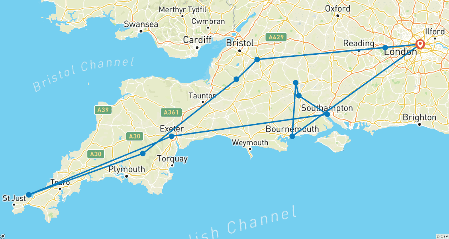 Mapa do percurso de Southern England for beginners