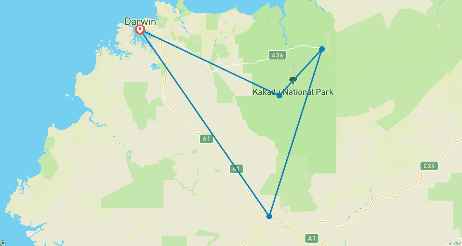 Mapa do percurso de Kakadu & Co - Pure Nature in the Top End