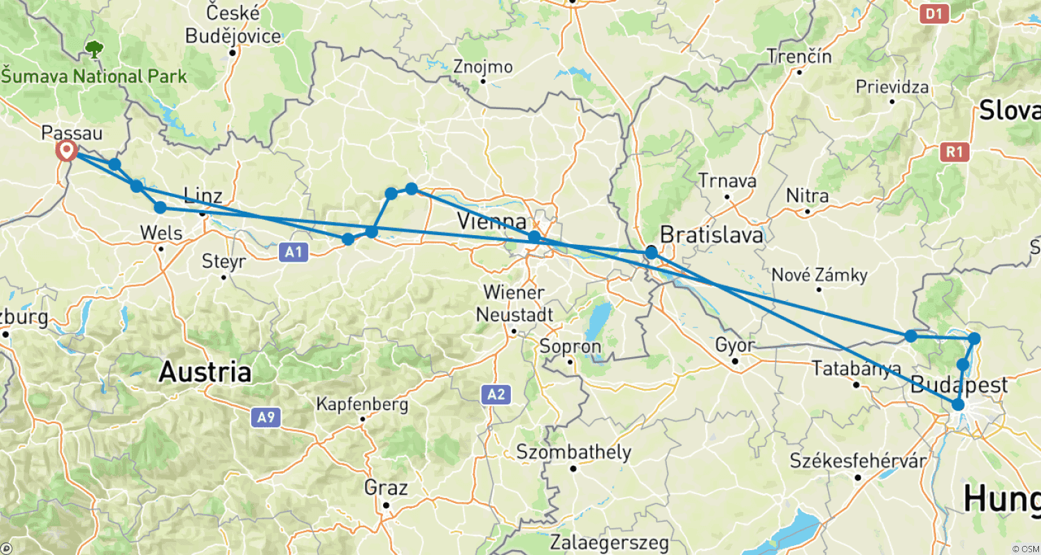 Mapa do percurso de MS Vivienne - Danube Waltz