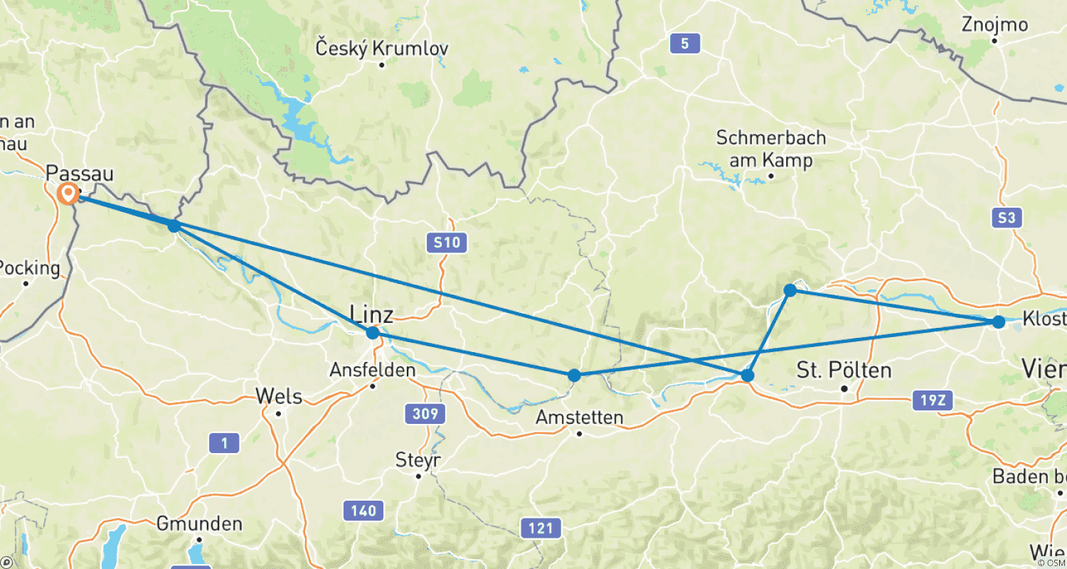 MS SE-Manon - Along the Danube to Viennaのルートマップ