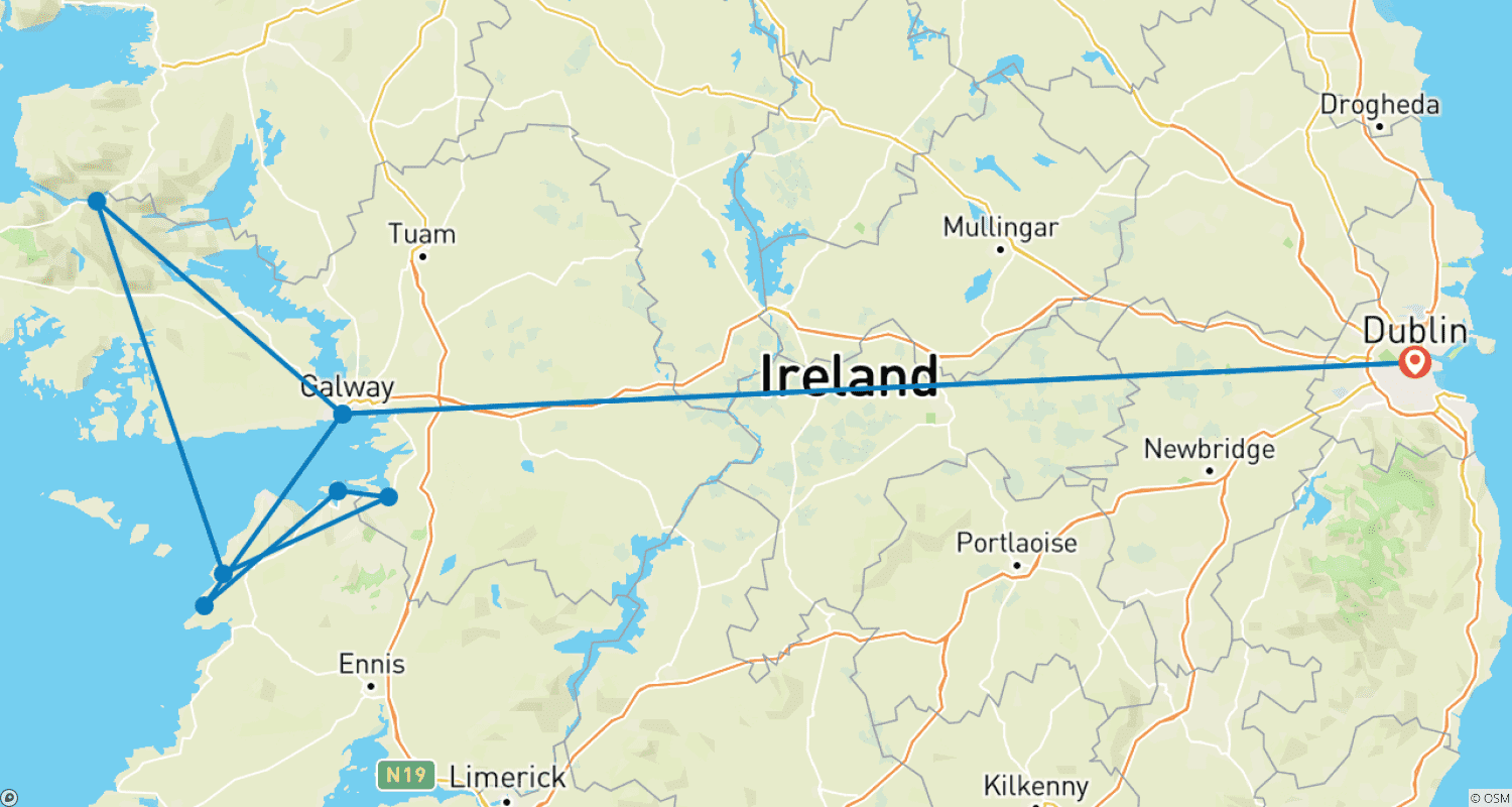 Mapa trasy: Najważniejsze atrakcje w okolicach Galway
