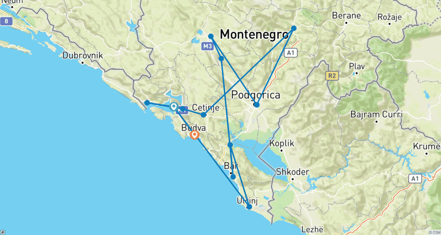 Mapa trasy: Experience Montenegro in all its facets
