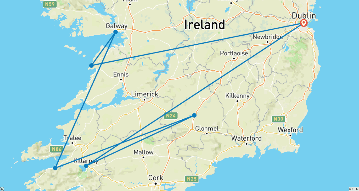 Mapa trasy: Irlandzkie atrakcje