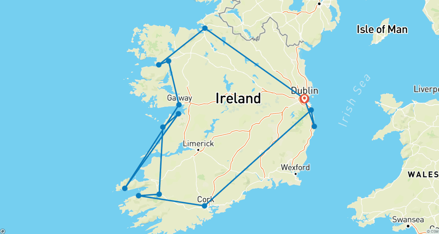 Ireland's spectacular coastal roadのルートマップ