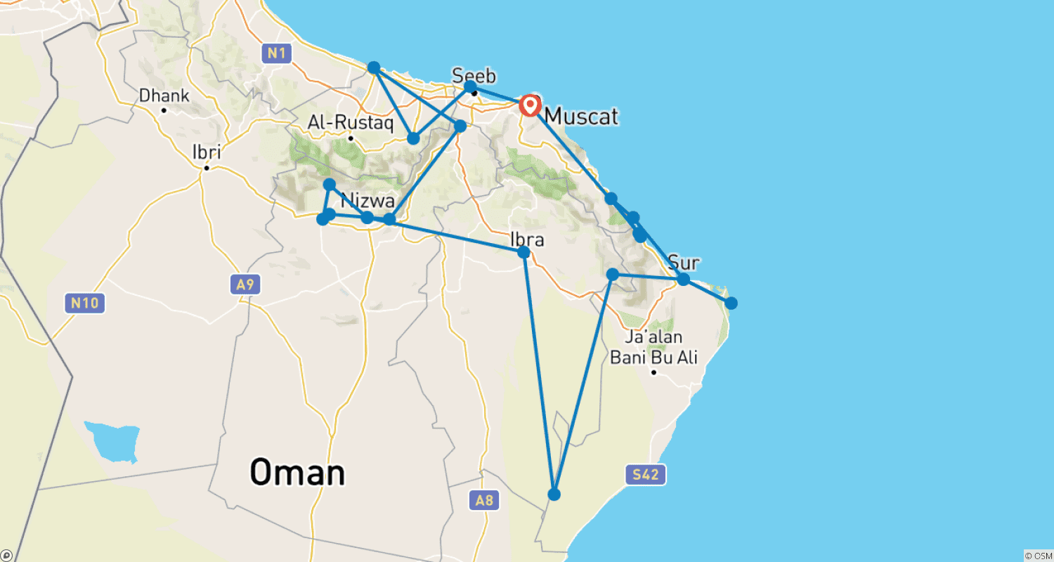 خريطة مسار Fascinating Sultanate of Oman by car