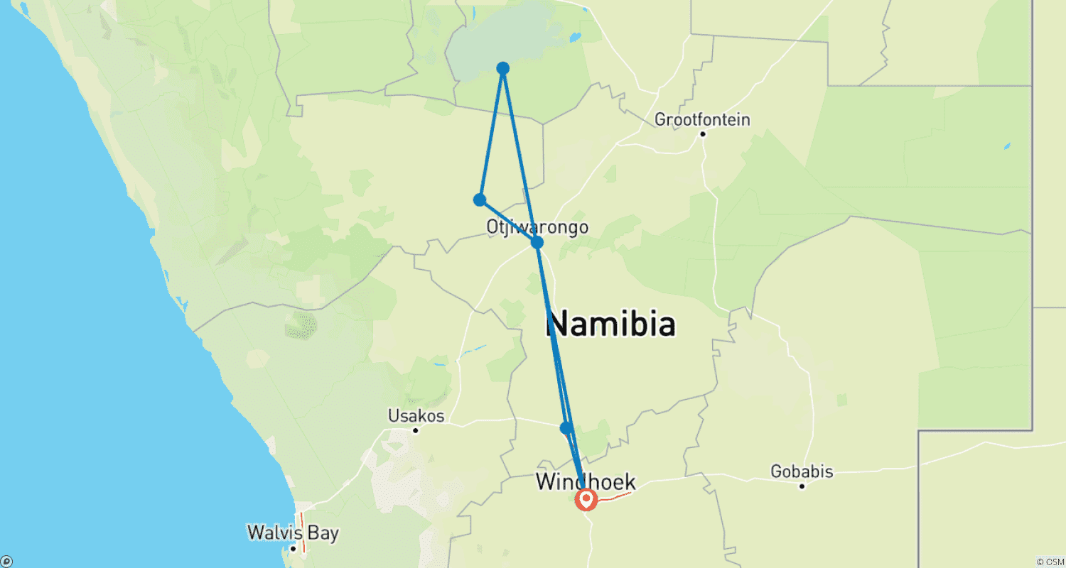 Mapa do percurso de Excursion package Etosha National Park