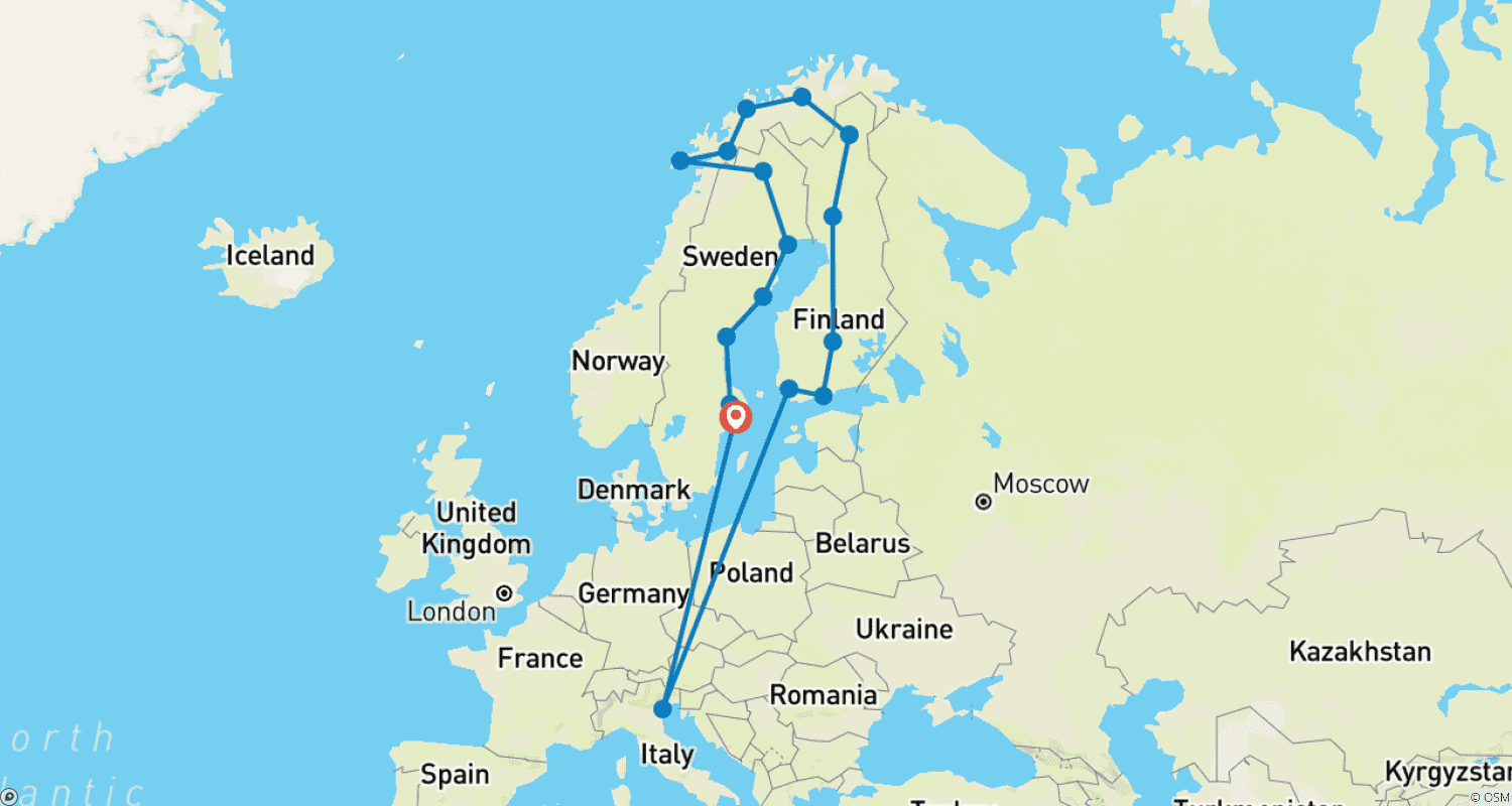 Mapa trasy: Najważniejsze punkty Skandynawii