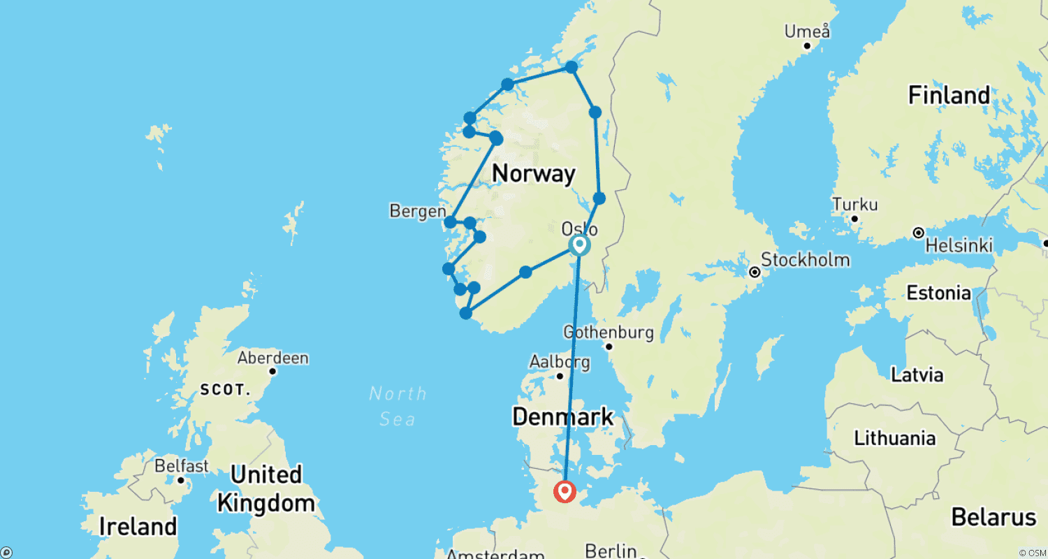 خريطة مسار Grand Tour of Southern Norway