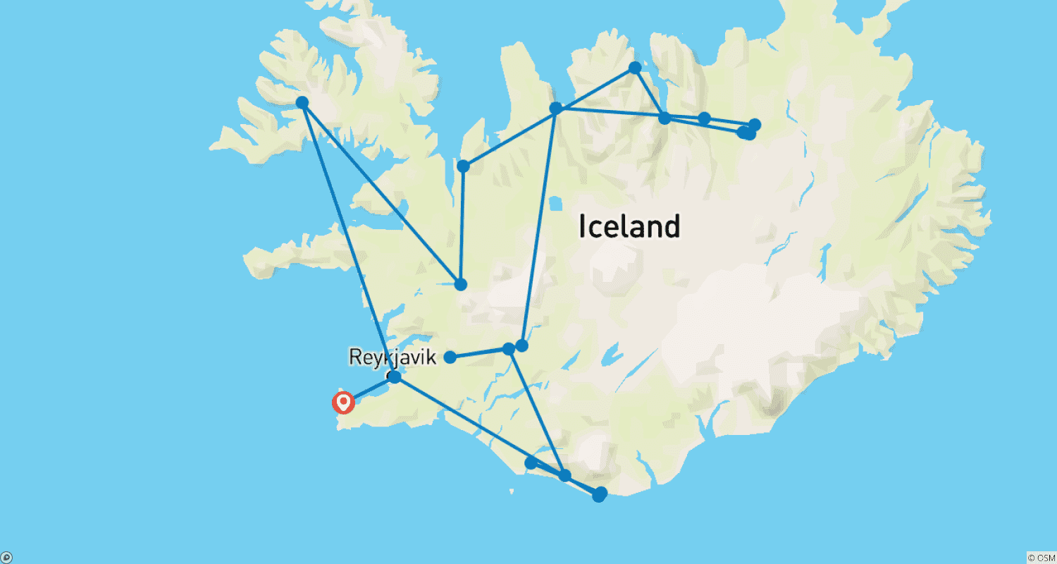 Mapa trasy: Northern lights & hot springs
