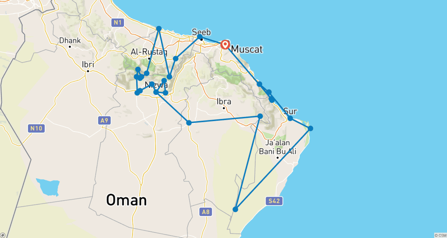 خريطة مسار Experience Oman - Through magnificent landscapes by four-wheel drive