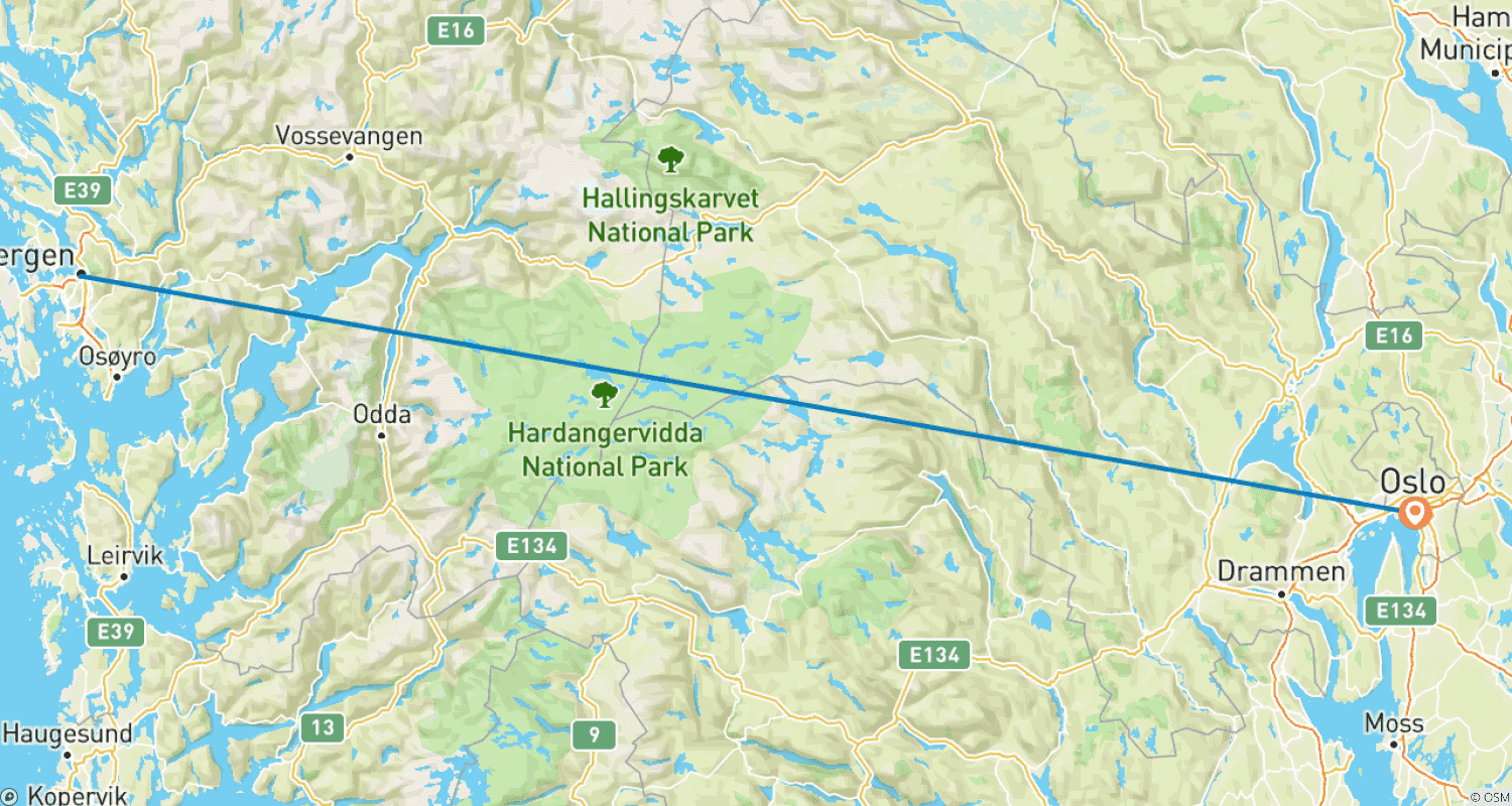 Mapa do percurso de Pacote de partida Havila Voyages