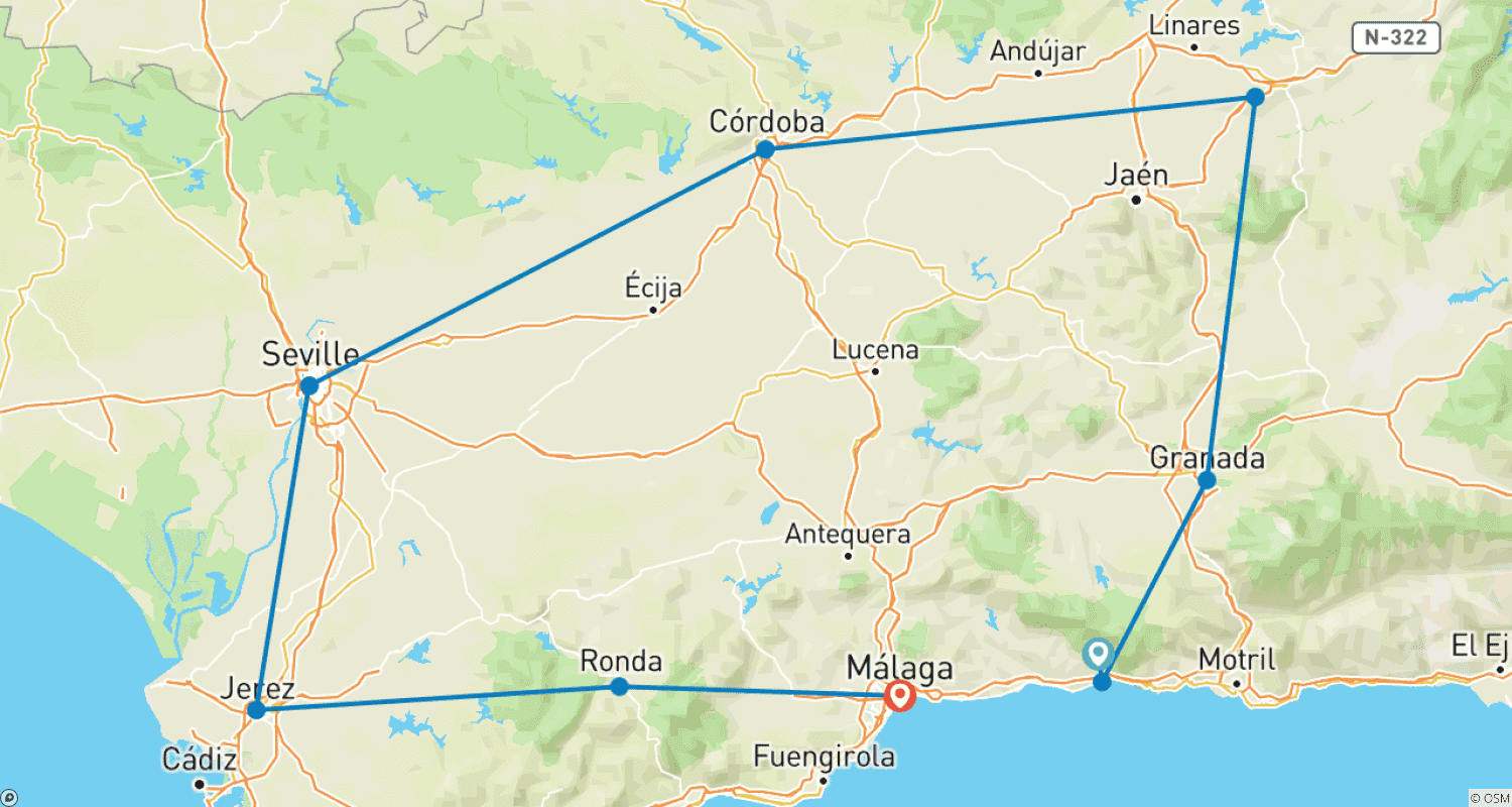 Mapa trasy: Enchanting and charming Andalusia