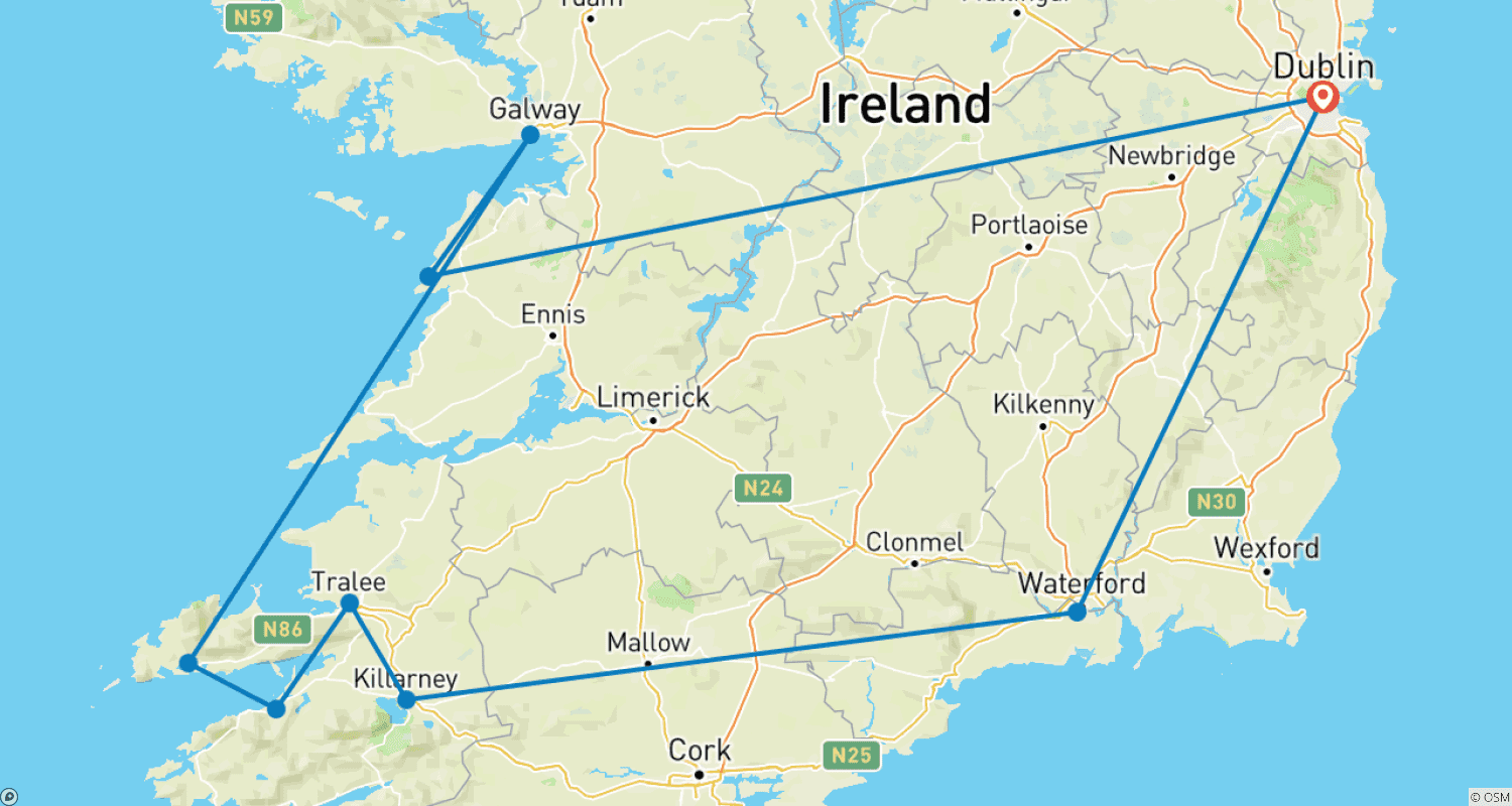 خريطة مسار Family adventure tour Ireland