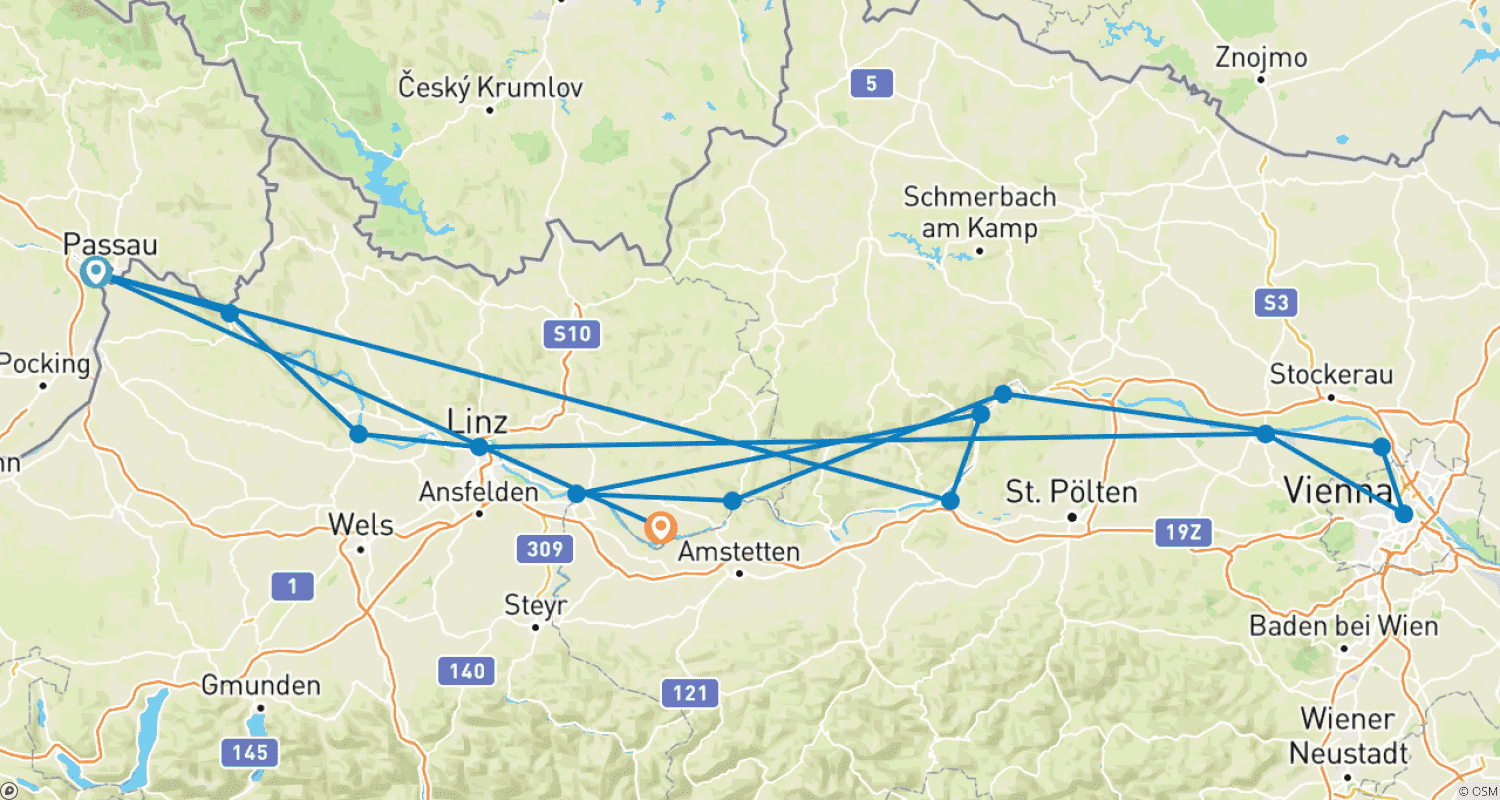 Mapa do percurso de MS Swiss Crown - Impressões do Danúbio