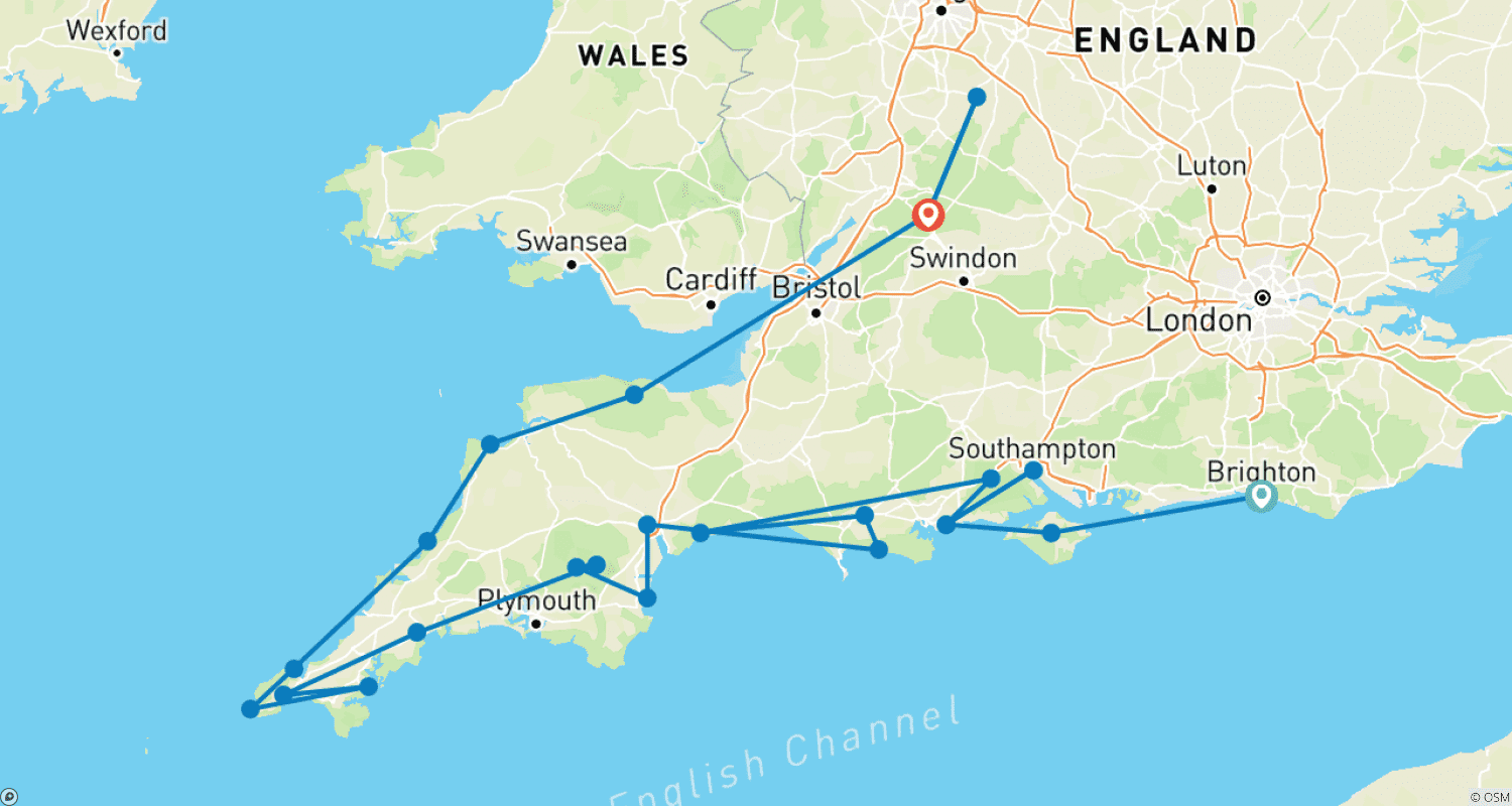 Mapa do percurso de Maravilhas naturais de Devon & Cornwall