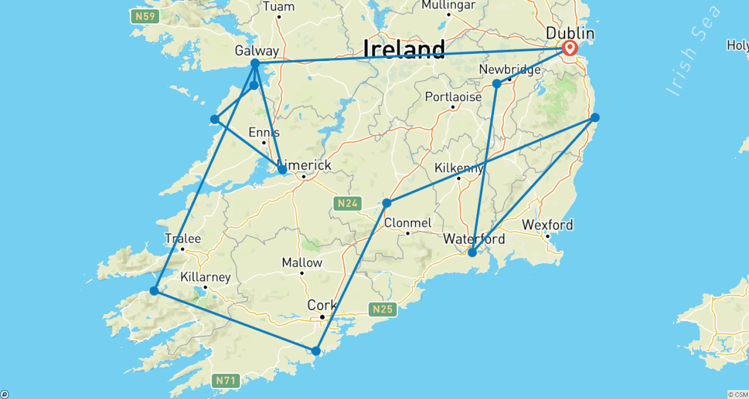 Celtic Treasures of Irelandのルートマップ