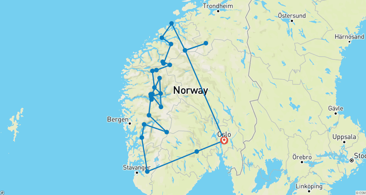 Mapa trasy: Giganci fiordów i górskie krajobrazy