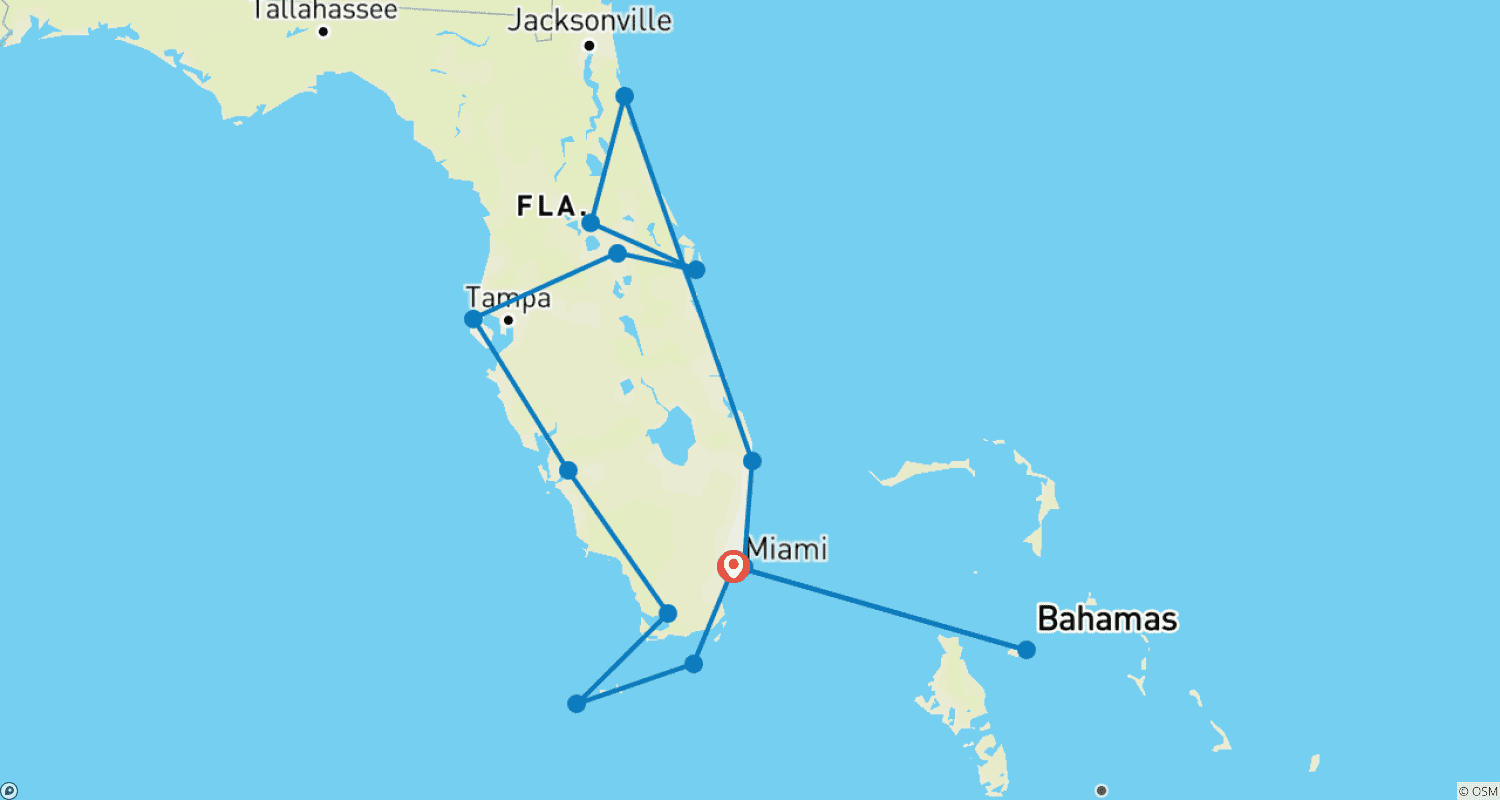 Mapa do percurso de Passeio em grupo pequeno: O Melhor da Flórida e Cruzeiro Royal Caribbean
