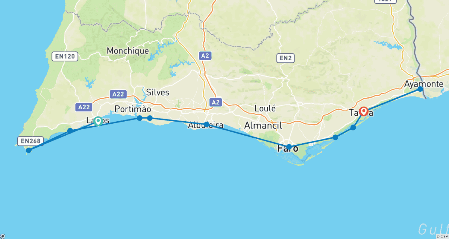 Coastal hike Algarve - Lagos-Taviraのルートマップ