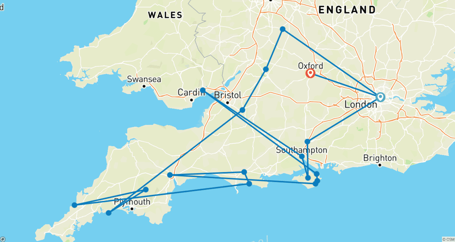 Discover southern England in a relaxed wayのルートマップ
