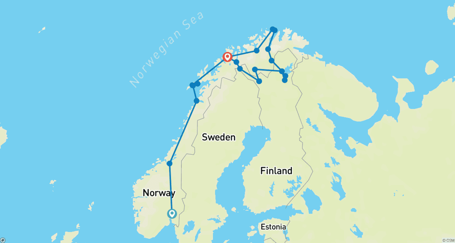 Norway Kaleidoscope - from Oslo to the North Capeのルートマップ