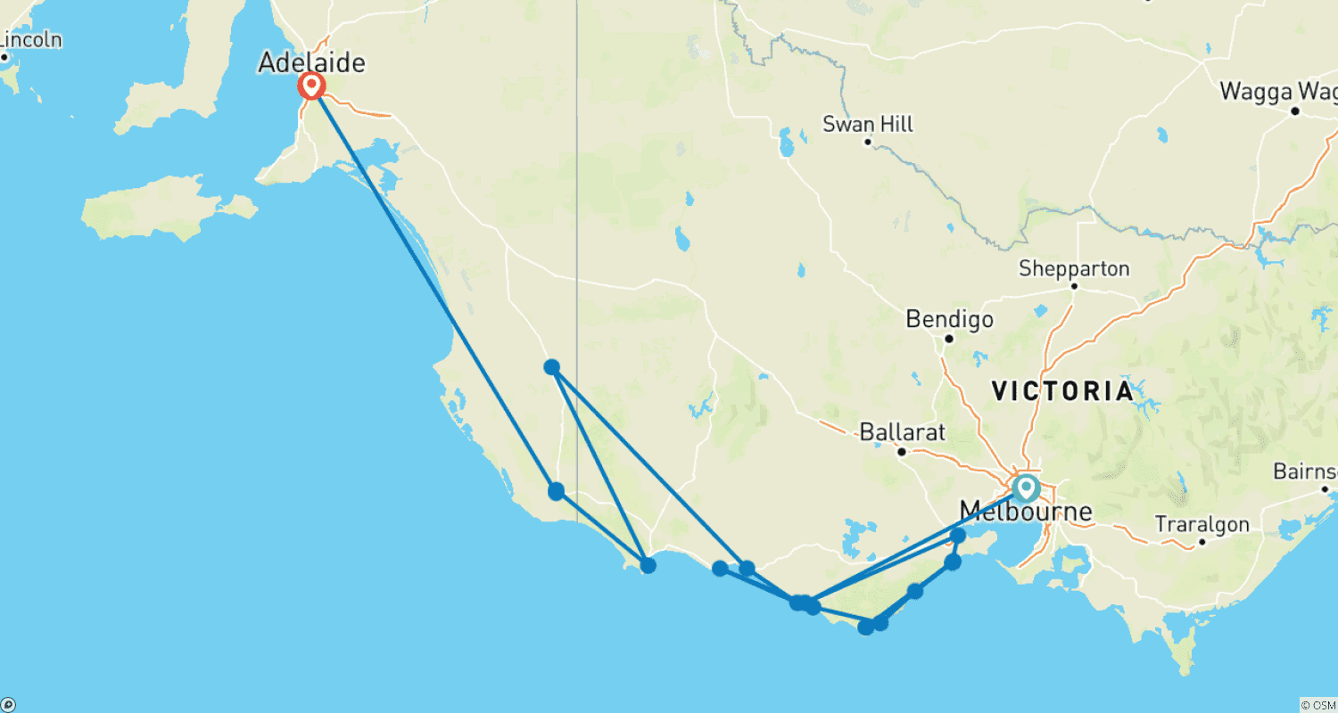 Mapa trasy: Great Ocean Road & Beyond