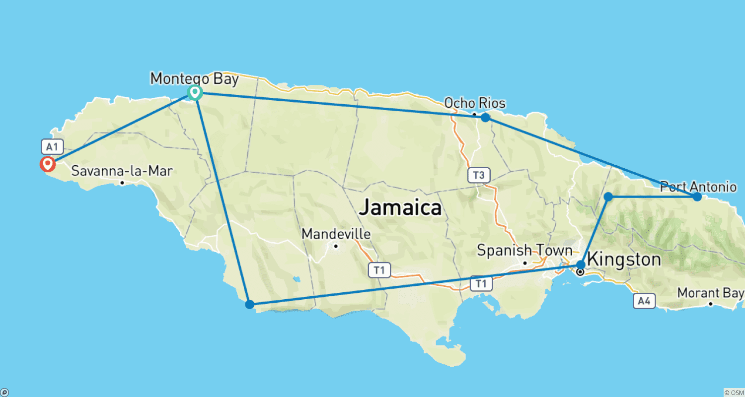 Mapa do percurso de Jamaica's colorful diversity