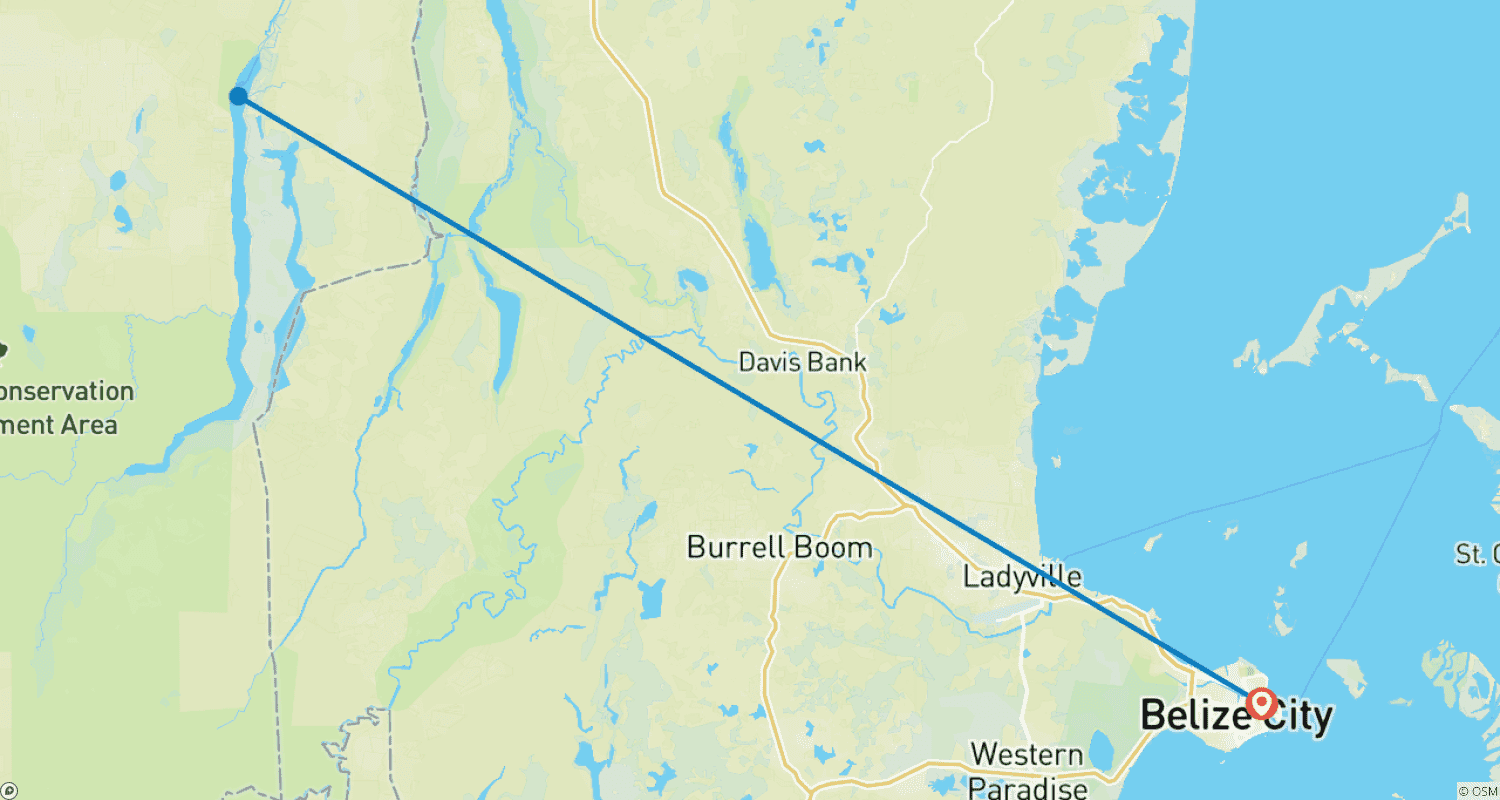 Mapa do percurso de Aventura na Selva Lamanai