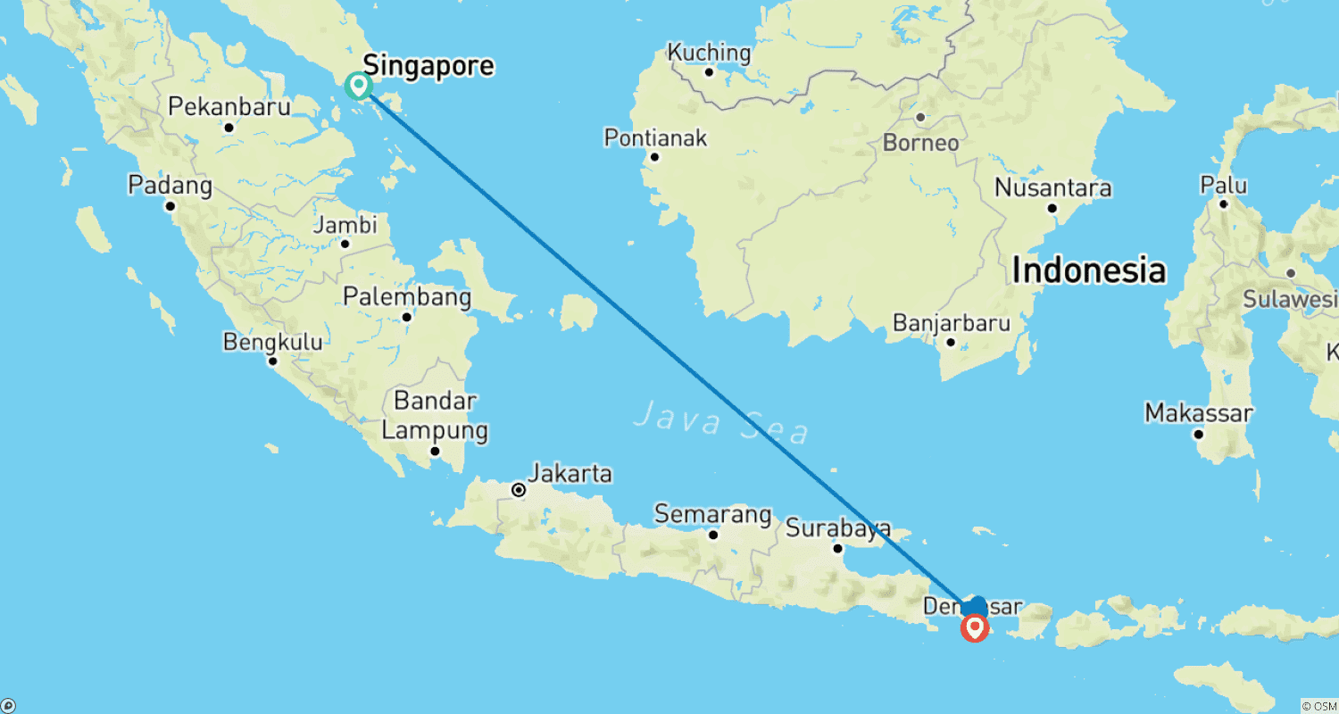 Mapa do percurso de Independent Singapore & Bali