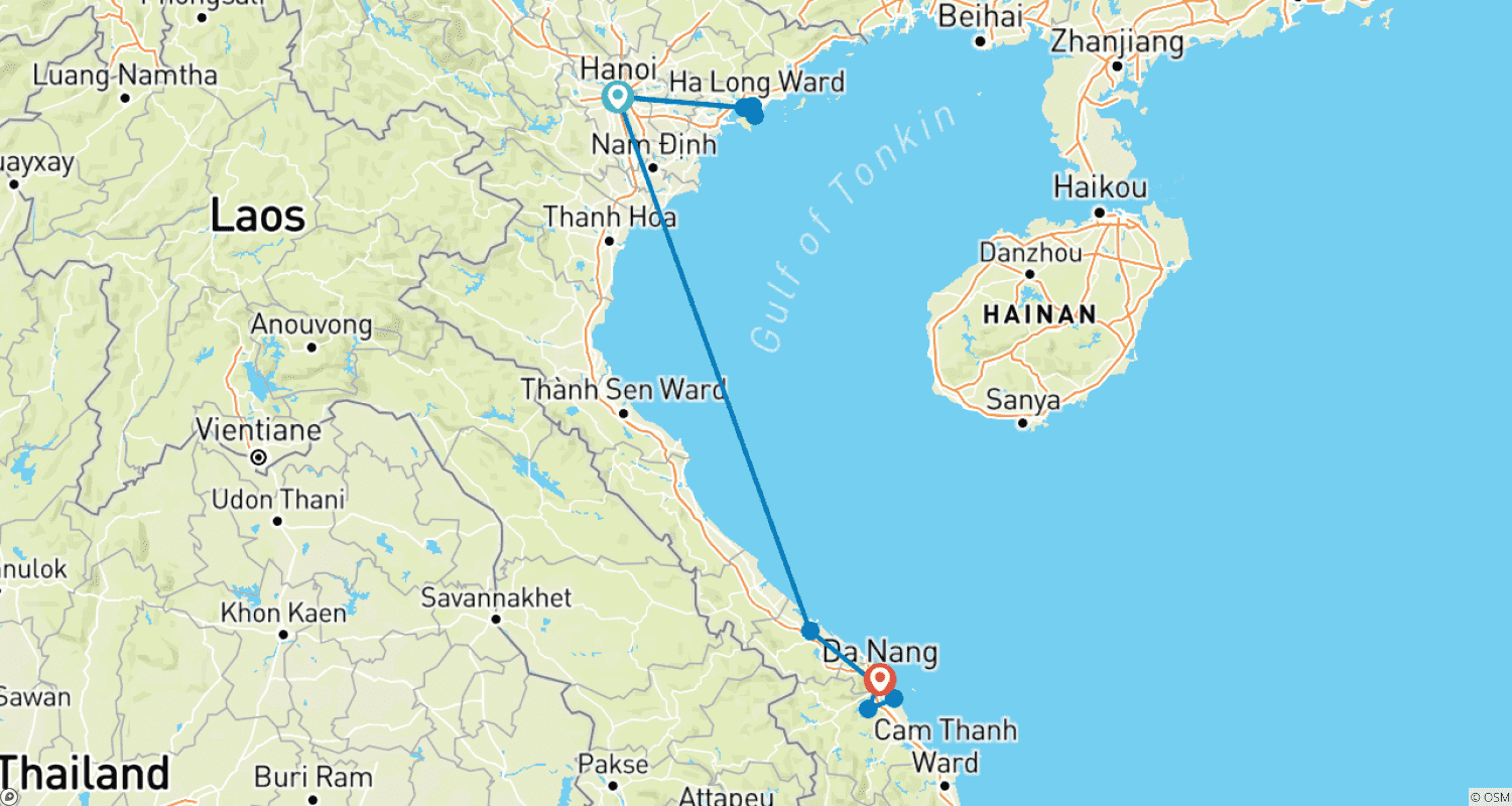 Hanoi to Hoi An - 8 days 7 nightsのルートマップ
