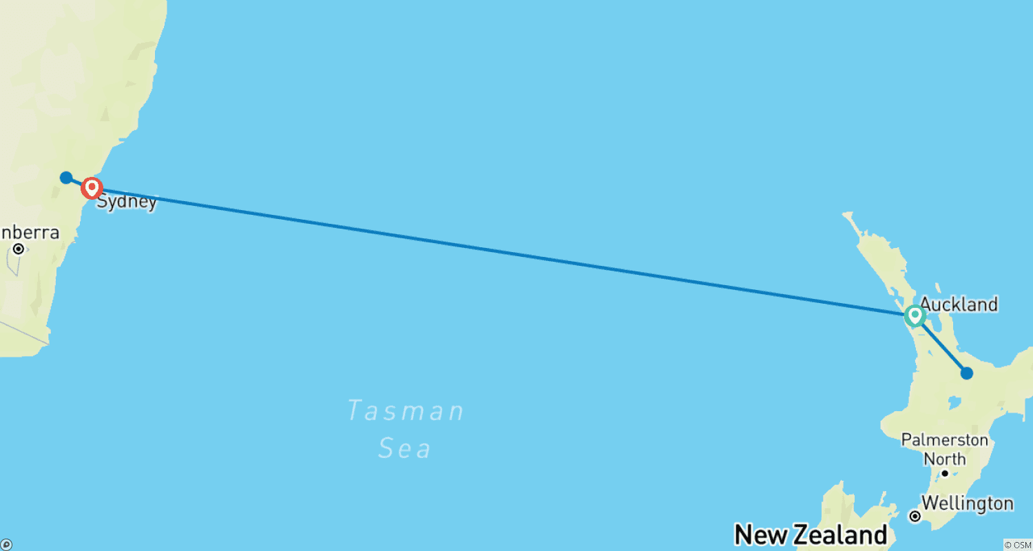 Mapa do percurso de 13 Days New Zealand and Australia Explorer