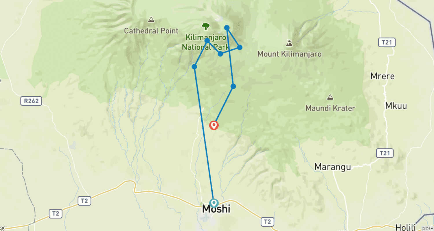 خريطة مسار Climb Mt.Kilimanjaro via Umbwe Route