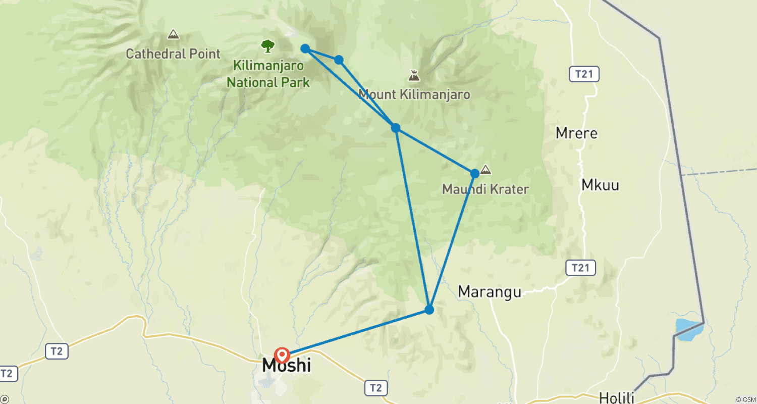 Mapa do percurso de Climb Mt.Kilimanjaro via Marangu Route