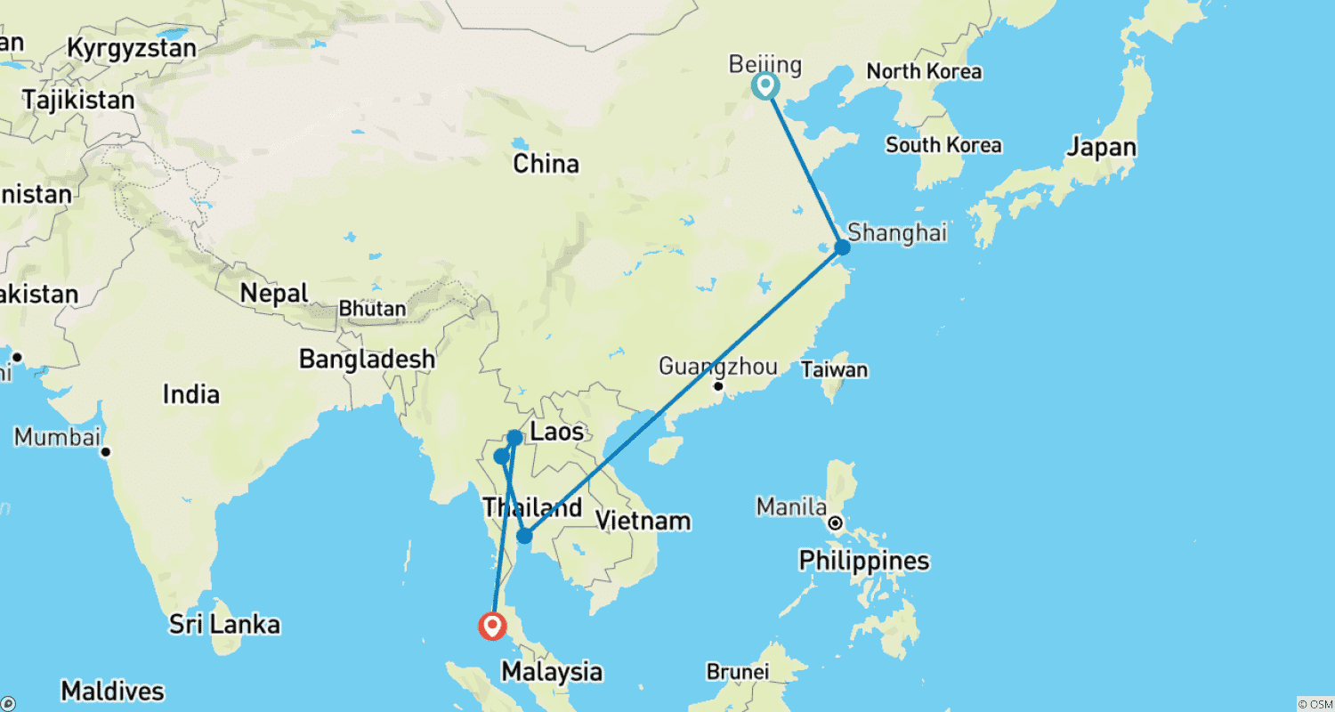 Mapa trasy: Kulturowe Skarby Chin i Tajlandii – 16 Dni