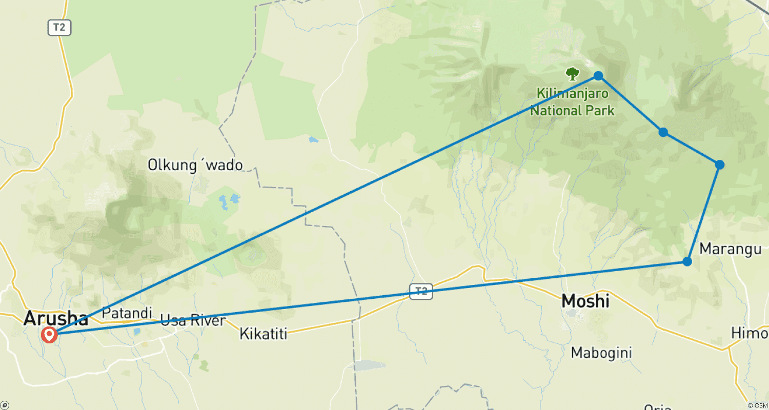 خريطة مسار Trek Top Africa Mountain: Kilimanjaro Marangu Route 5 Day
