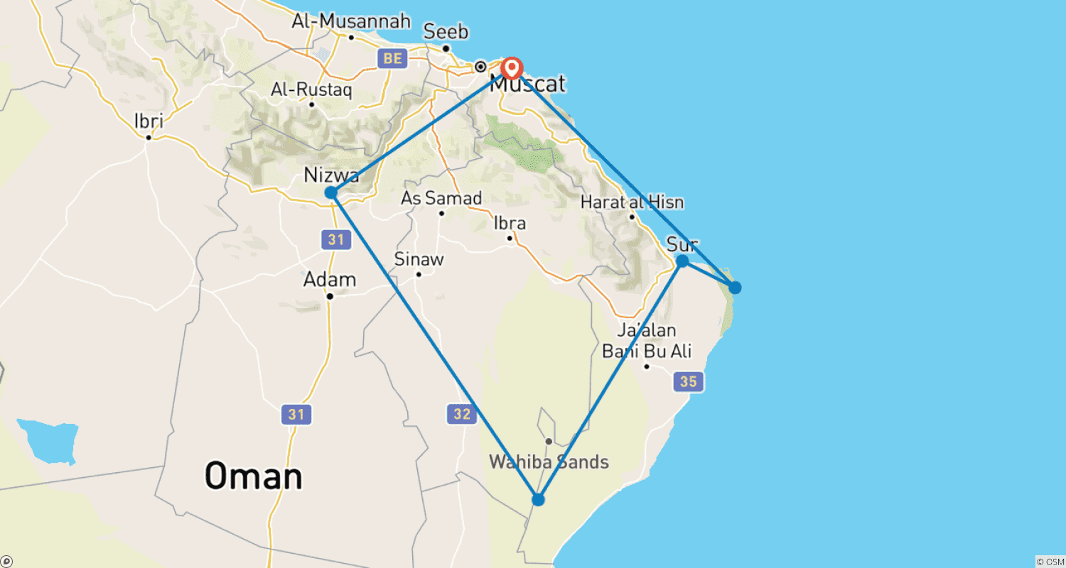 Mapa do percurso de Oman - Between desert and Mountains - Guided Private Tour