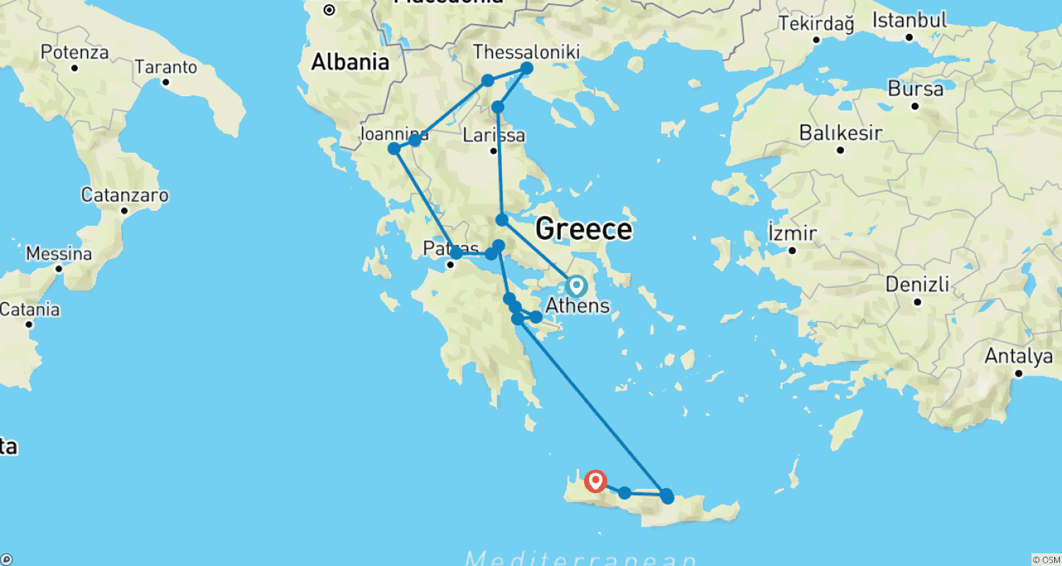 Mapa trasy: Grecja Nieodkryta (Grupa Klasyczna, Zakończenie Chania)