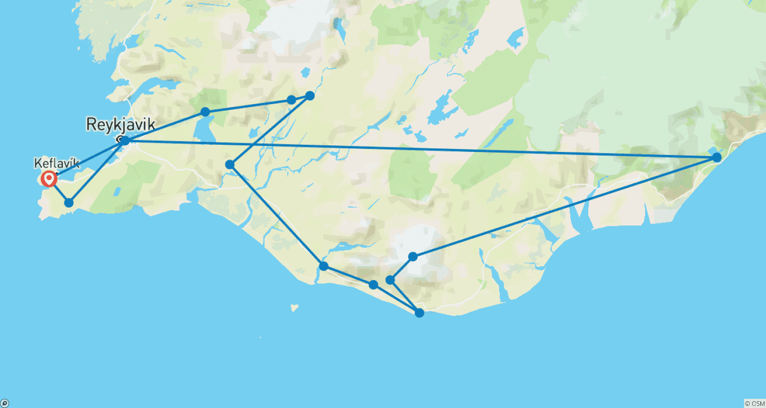 Mapa trasy: 6-dniowa wycieczka samochodem | Reykjavik, Złoty Krąg i Południowa Islandia (Lato)