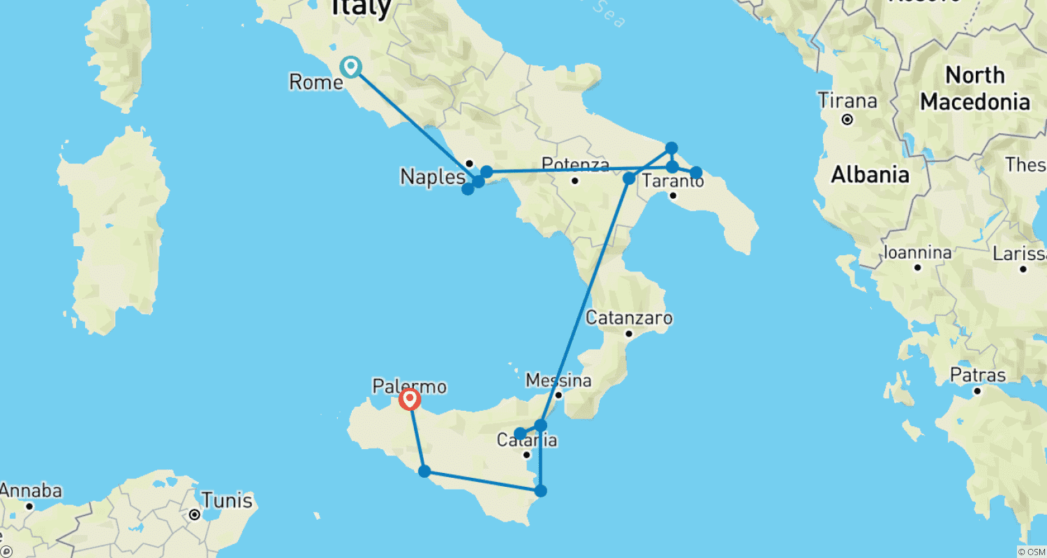 خريطة مسار Country Roads of Southern Italy and Sicily (Classic)
