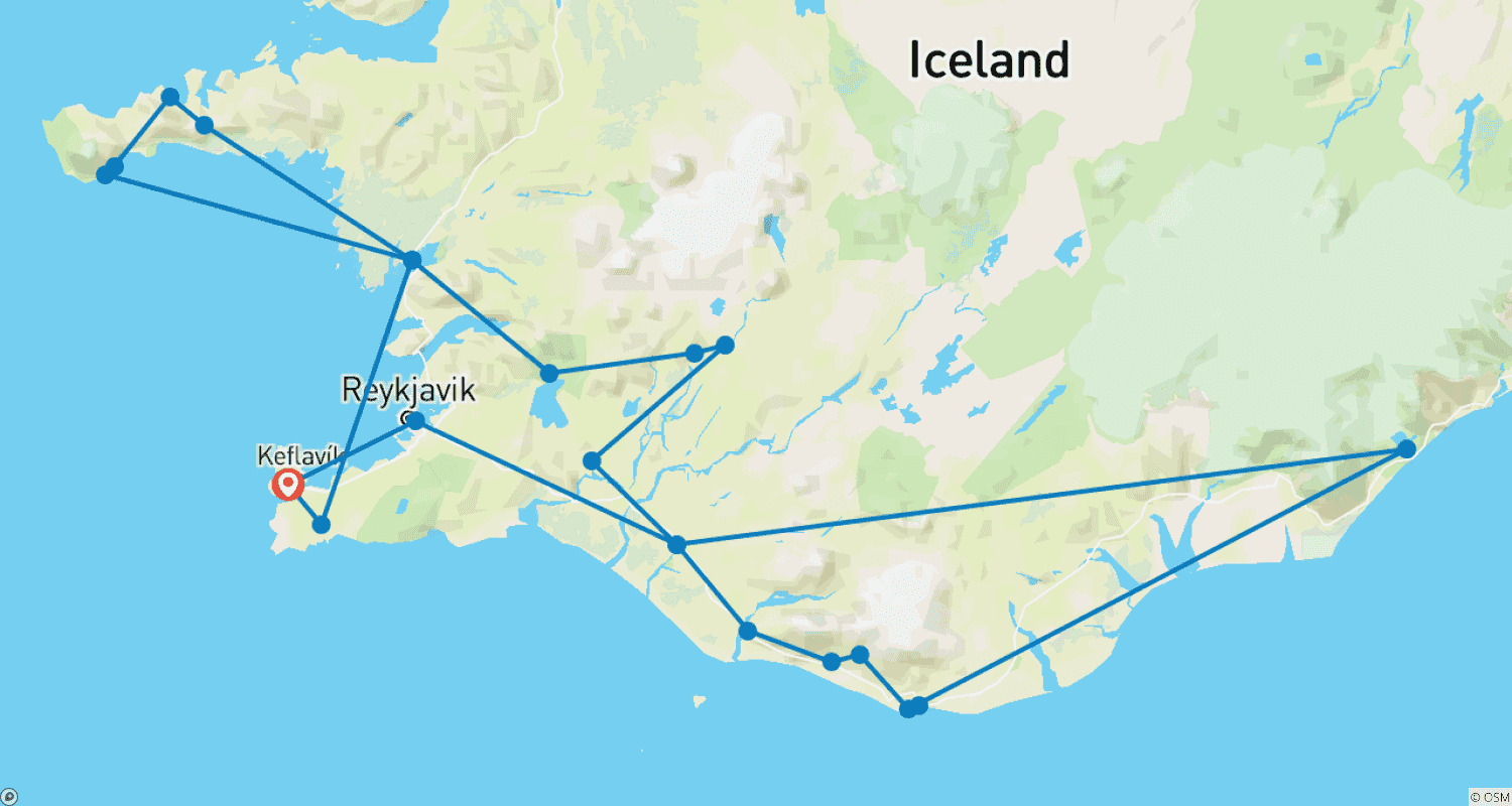 Mapa trasy: 7 Dni Samodzielna podróż | Złoty Krąg, Południowe Wybrzeże, Snæfellsnes i Reykjavik (Lato)